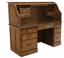 Load image into Gallery viewer, Solid Oak Rolltop Computer Desk- 60&quot;W