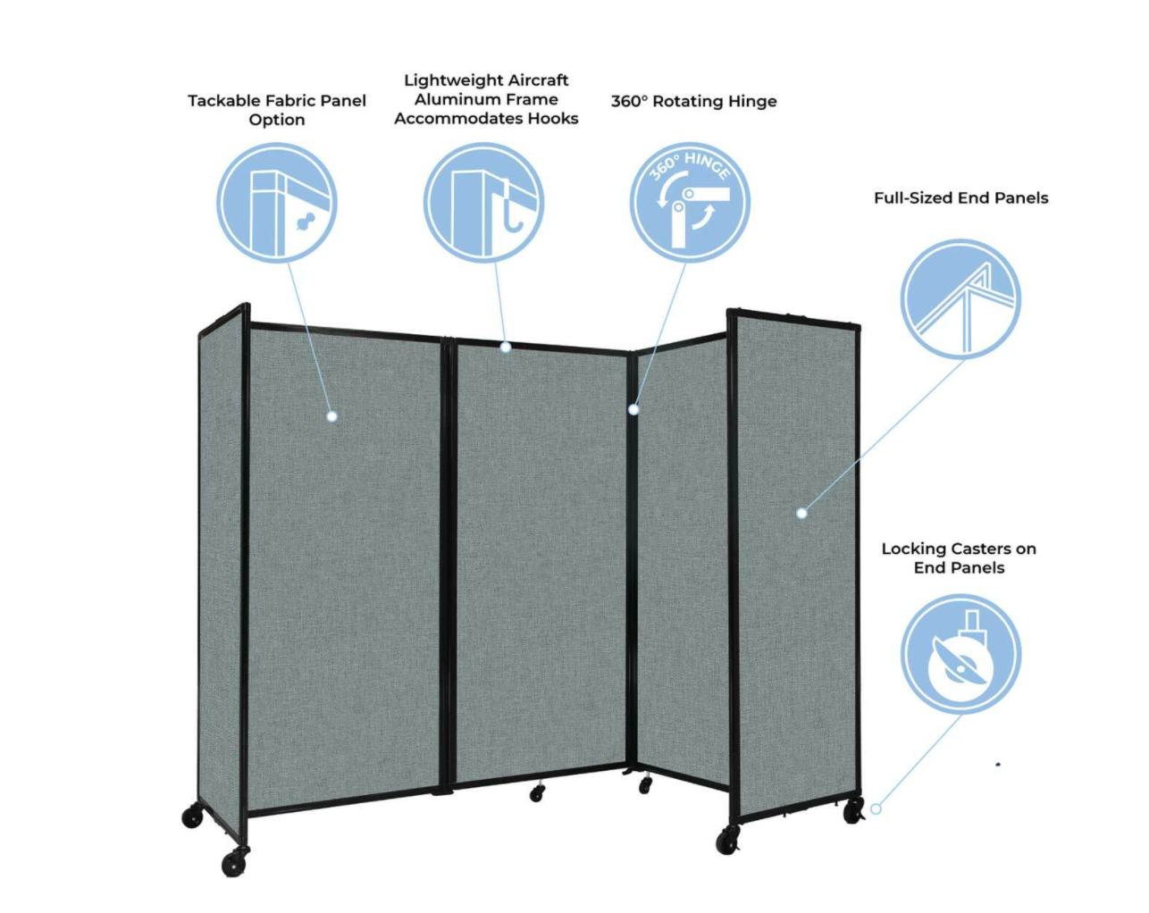 Room Divider 360 Folding Portable Partition in Fabric